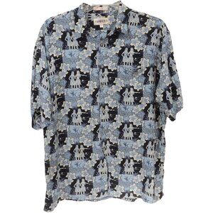 VTG 90s Campia Moda Men's XL Hawaiian Hula Girls Button Up Short Sleeve Shirt